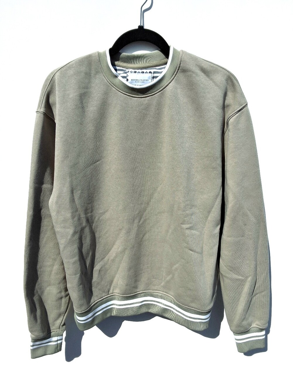 Denim & Flower Relaxed Fit Striped Sweater - Sage Green (Size S)